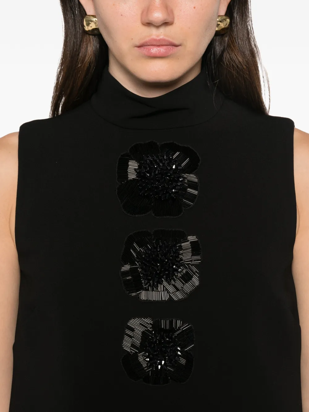 Max Mara Mouwloze mini-jurk met bloemen-patroon Zwart
