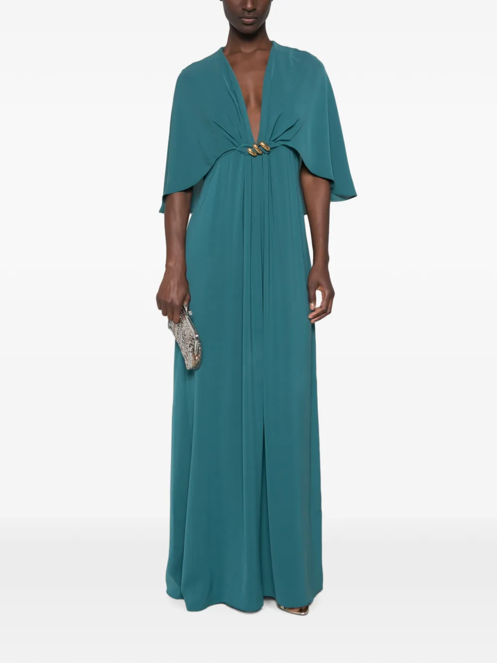 Max Mara Maxi-jurk met goudkleurig detail en cape-effect Blauw