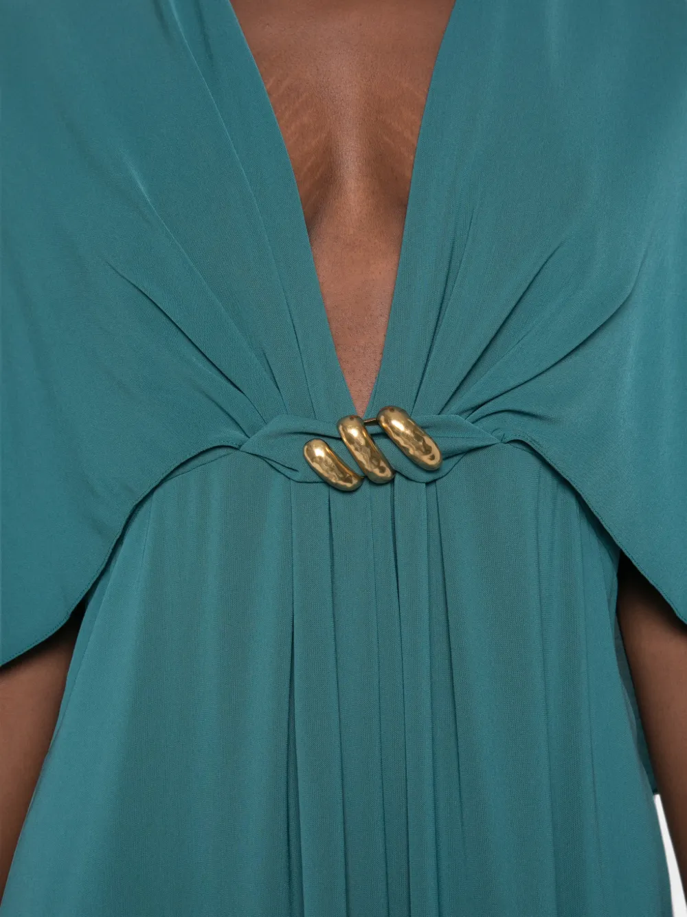 Max Mara Maxi-jurk met goudkleurig detail en cape-effect Blauw
