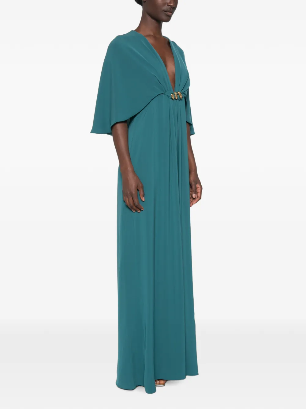 Max Mara Maxi-jurk met goudkleurig detail en cape-effect Blauw