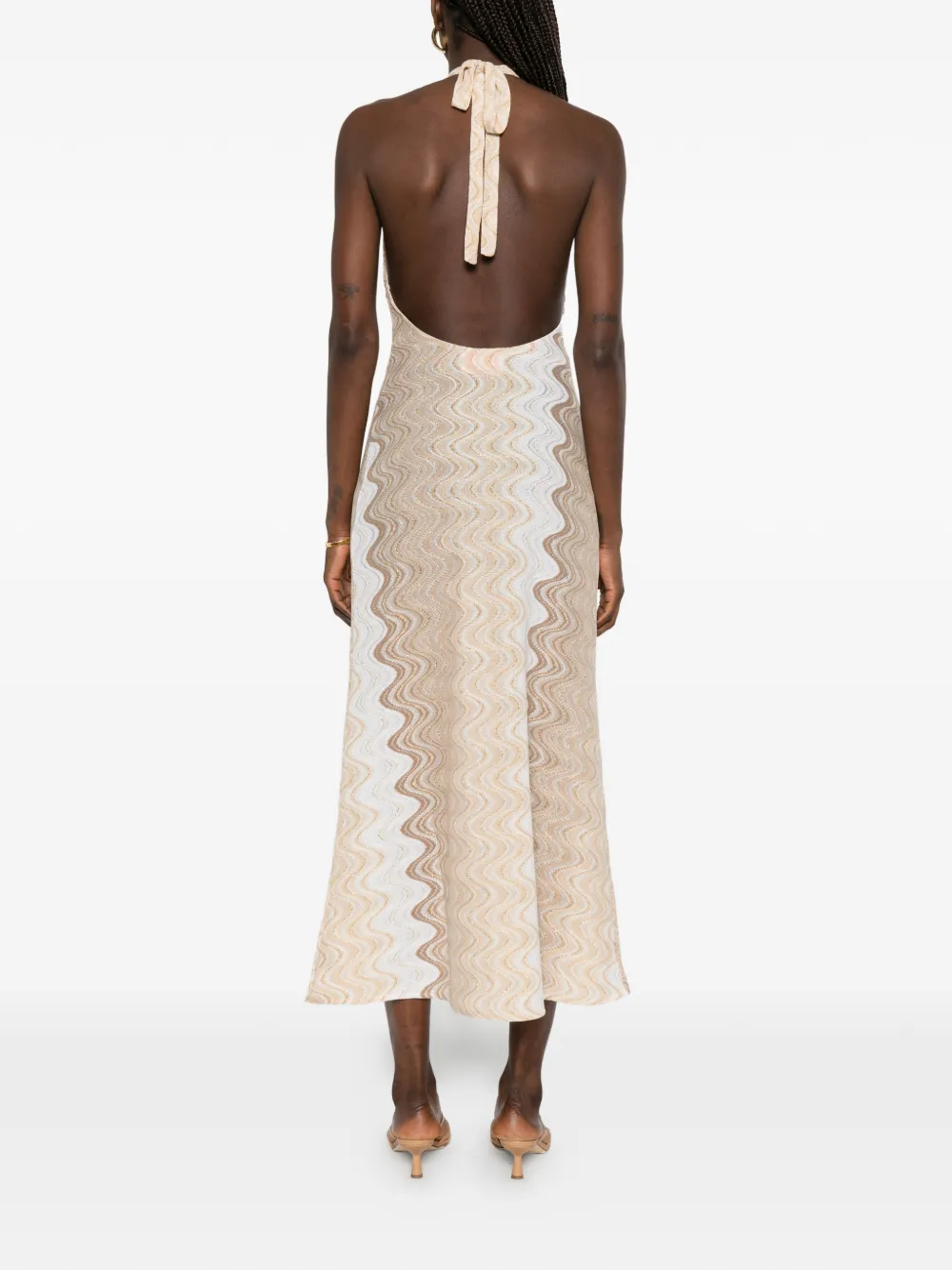 MC2 Saint Barth Jurk met halternek en chevron streep Beige