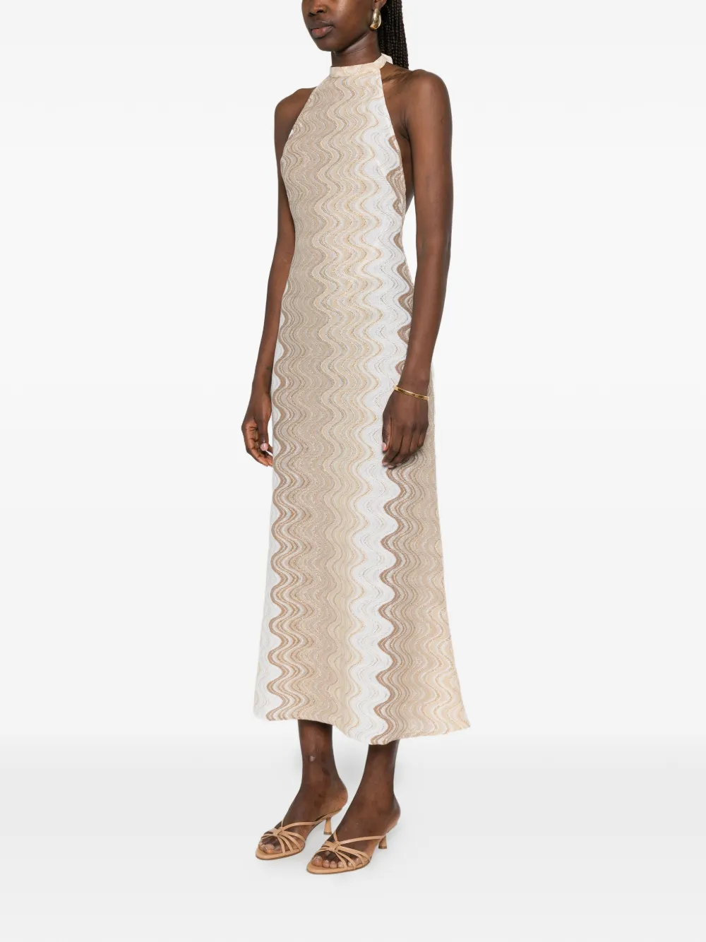 MC2 Saint Barth Jurk met halternek en chevron streep Beige