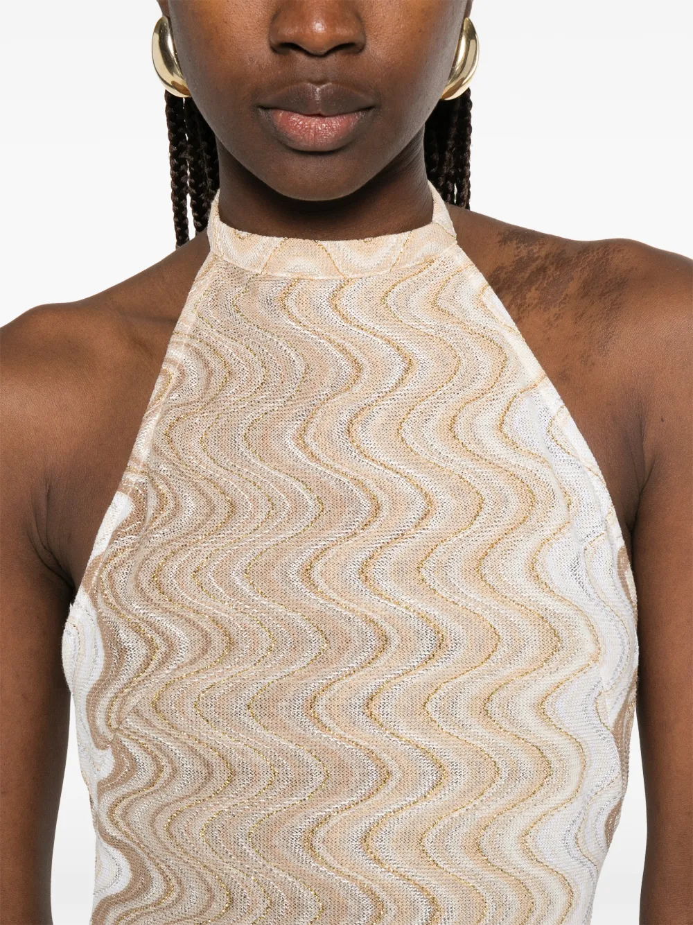 MC2 Saint Barth Jurk met halternek en chevron streep Beige