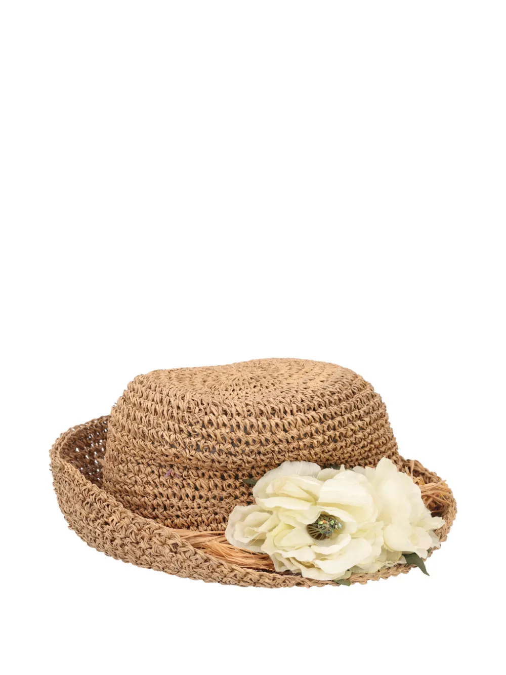 Vintage floral-detail straw hat - Toni neutri