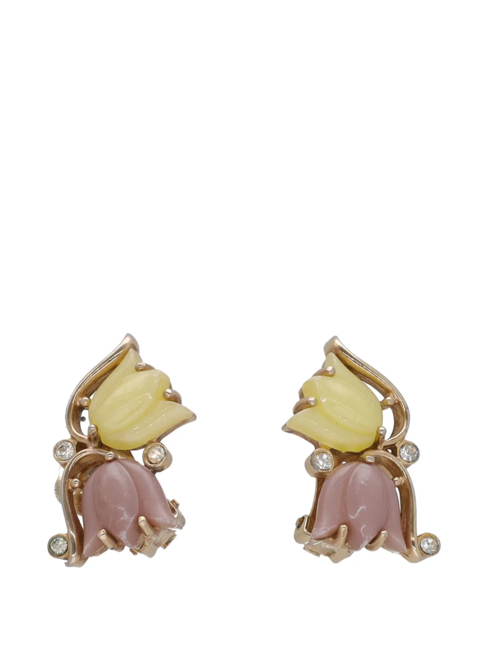 Vintage floral-motif crystal-embellished earrings - Gold