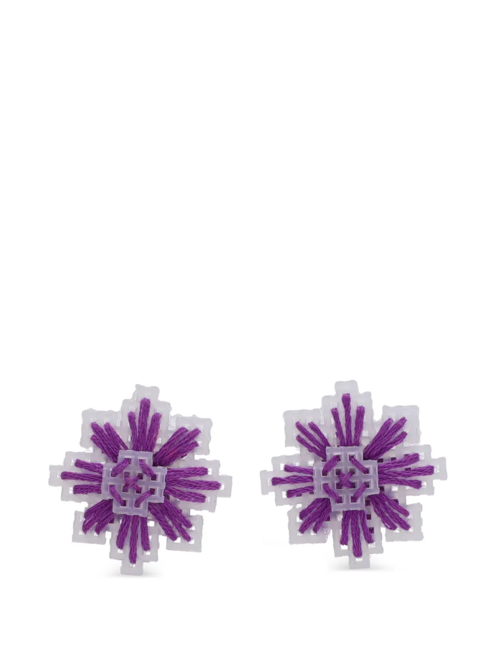 Vintage embroidered geometric earrings - Violett
