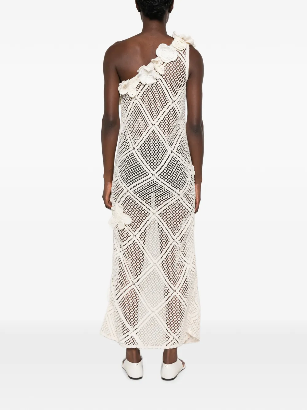 JW Anderson Asymmetrische gehaakte maxi-dress met bloemen Beige