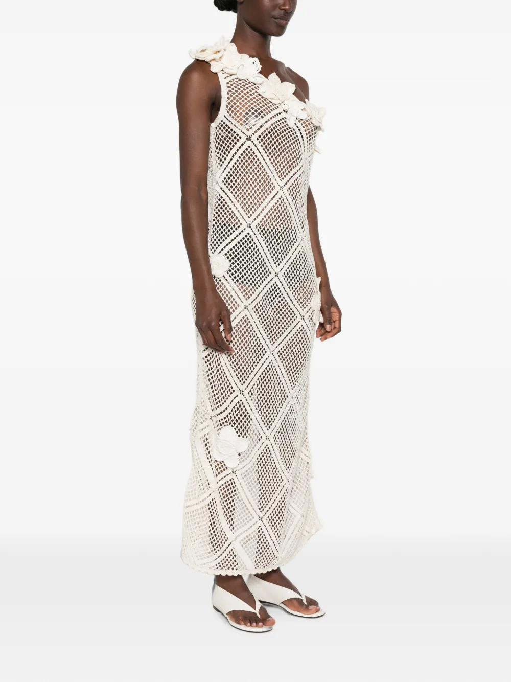JW Anderson Asymmetrische gehaakte maxi-dress met bloemen Beige