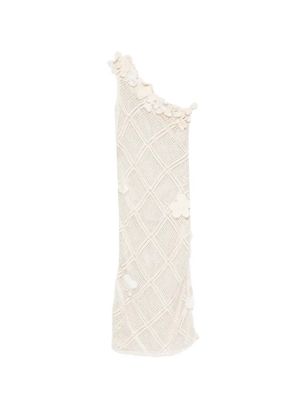JW Anderson Floral-crochet One-shoulder Midi Dress in Neutrals
