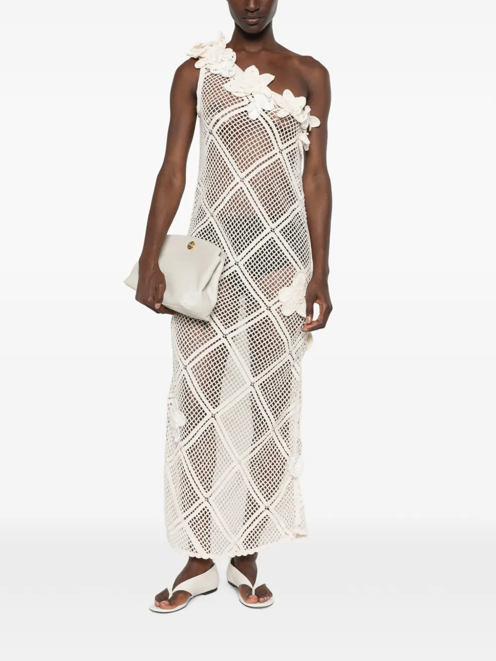 JW Anderson Asymmetrische gehaakte maxi-dress met bloemen Beige