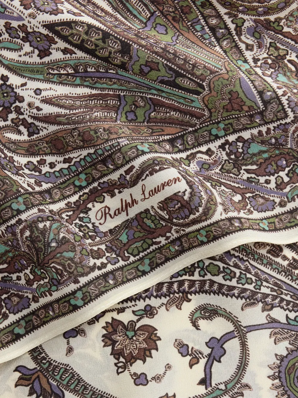Ralph Lauren Collection Paisley Crepe De Chine Scarf in Brown, view 3