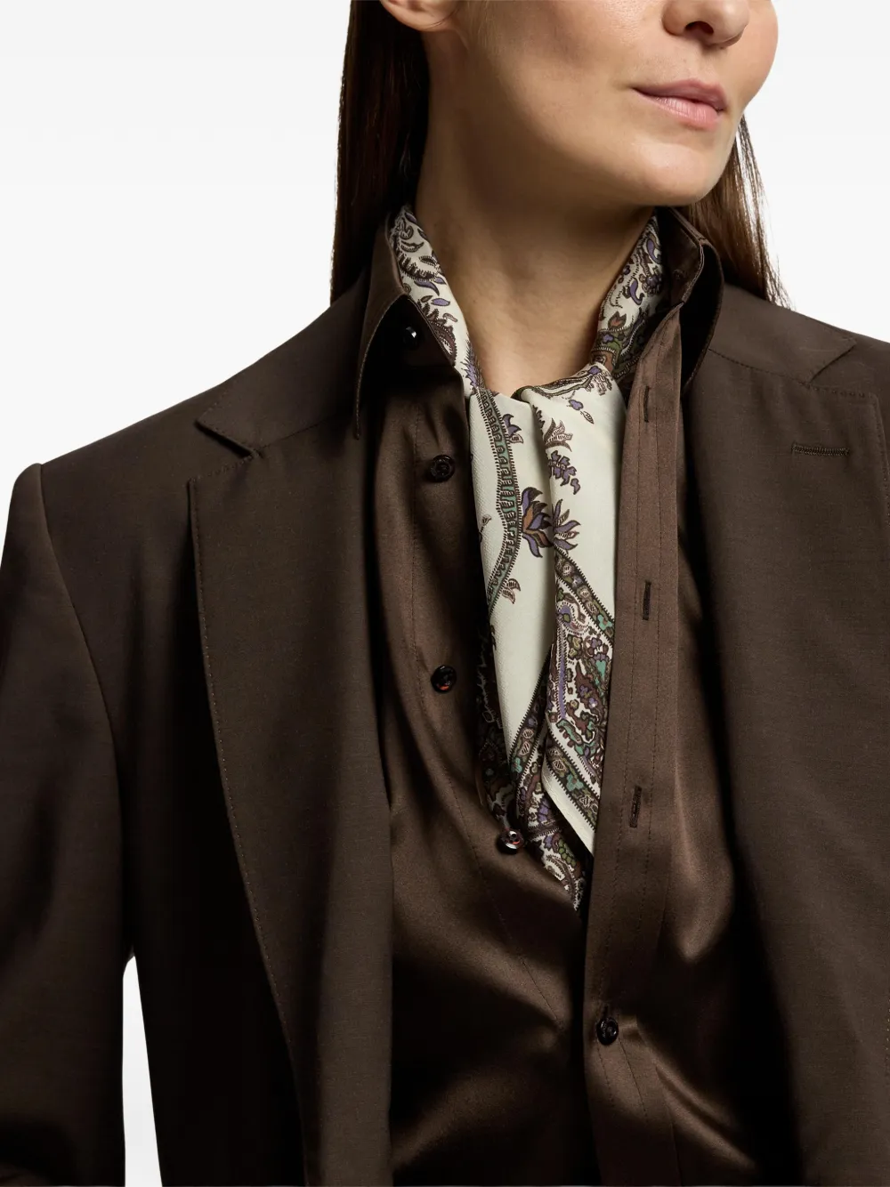 Ralph Lauren Collection Paisley Crepe De Chine Scarf in Brown, view 5