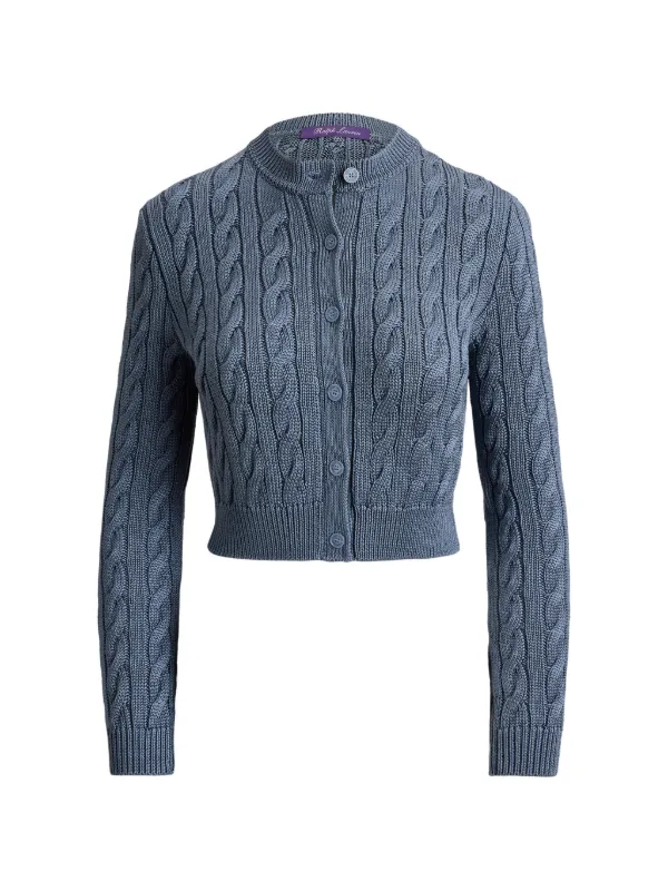 Ralph Lauren Collection Cable-knit Cropped Cardigan in Blue