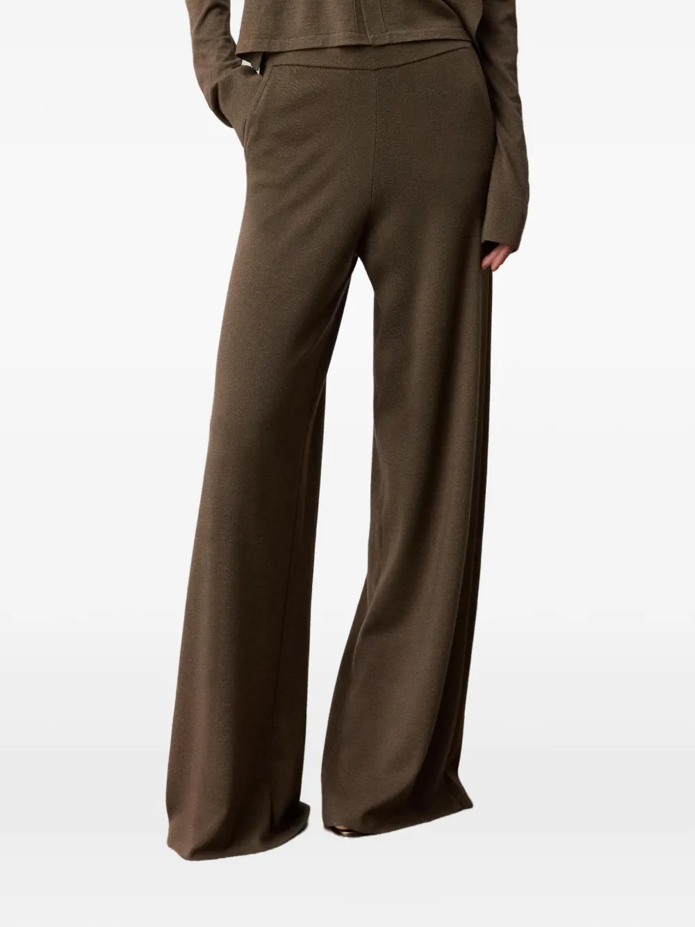 Ralph Lauren Collection Francesca fijngebreide broek met wijde pijpen Bruin