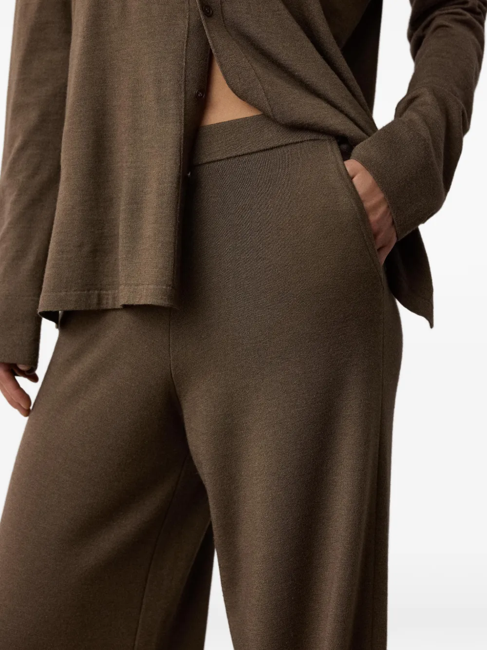 Ralph Lauren Collection Francesca fijngebreide broek met wijde pijpen Bruin