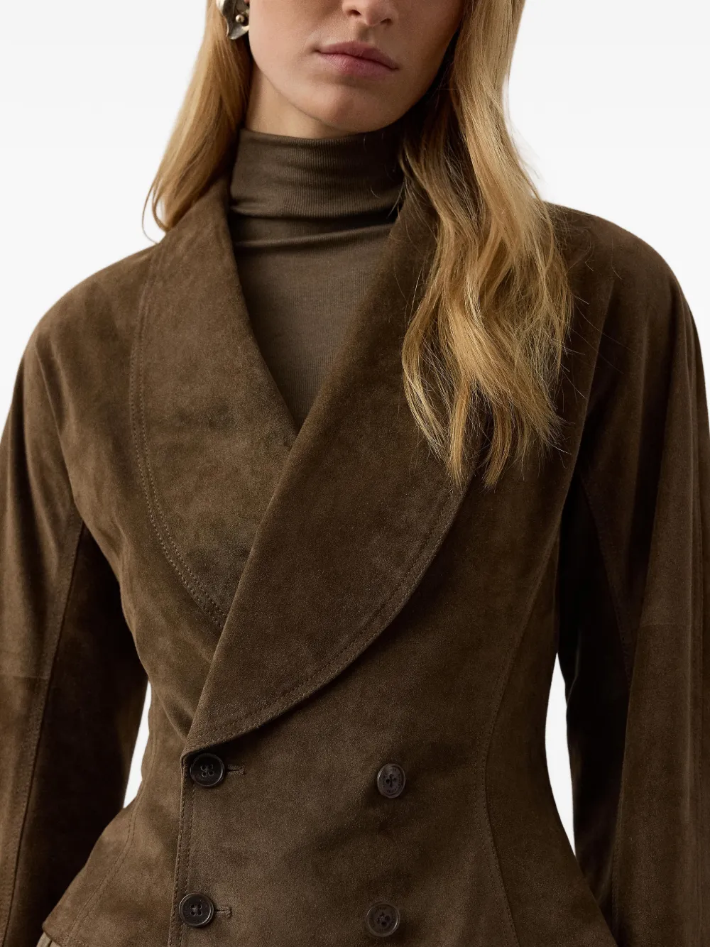 Ralph Lauren Collection Trudie suède jack met dubbele rij knopen Bruin