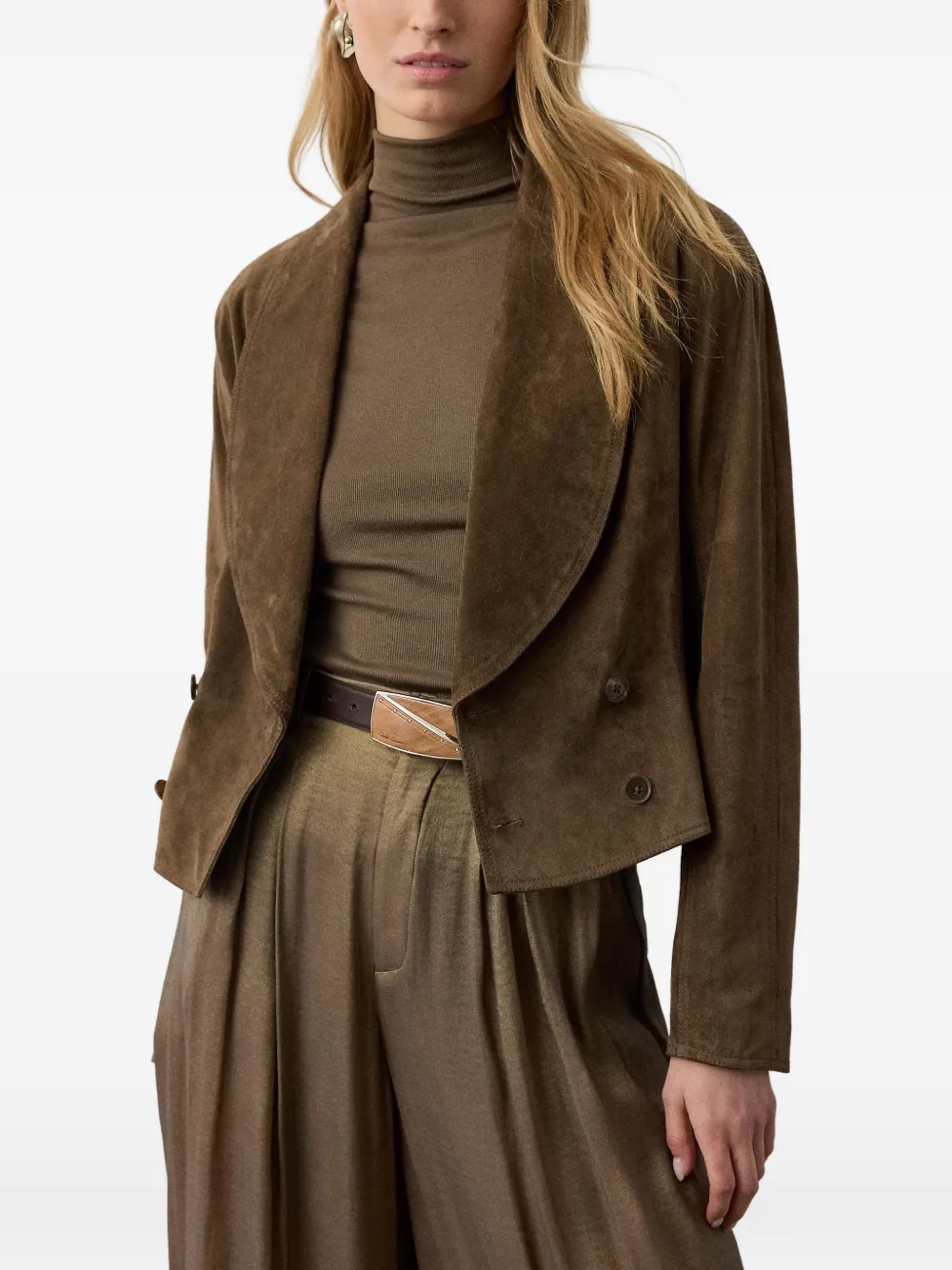 Ralph Lauren Collection Trudie suède jack met dubbele rij knopen Bruin