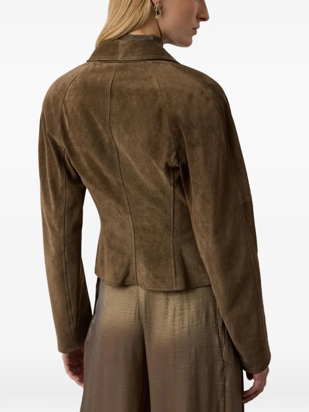 Ralph Lauren Collection Trudie suède jack met dubbele rij knopen Bruin
