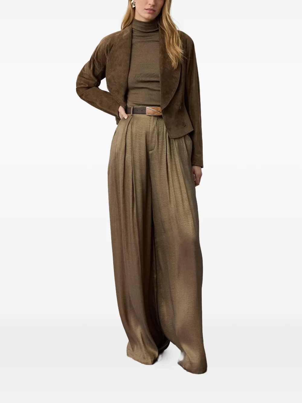 Ralph Lauren Collection Trudie suède jack met dubbele rij knopen Bruin