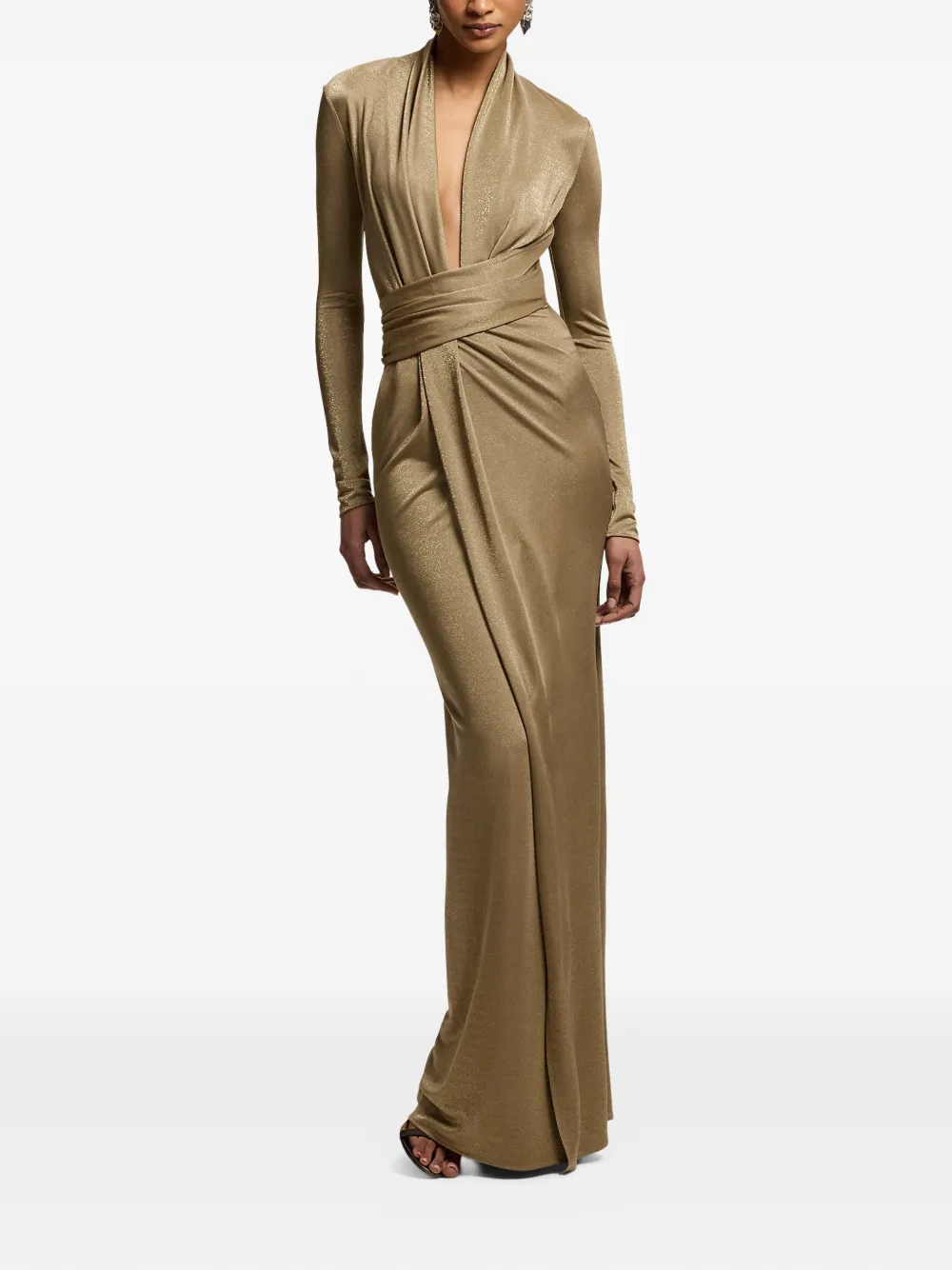 Ralph Lauren Collection Ashten metallic jersey maxi-jurk Goud