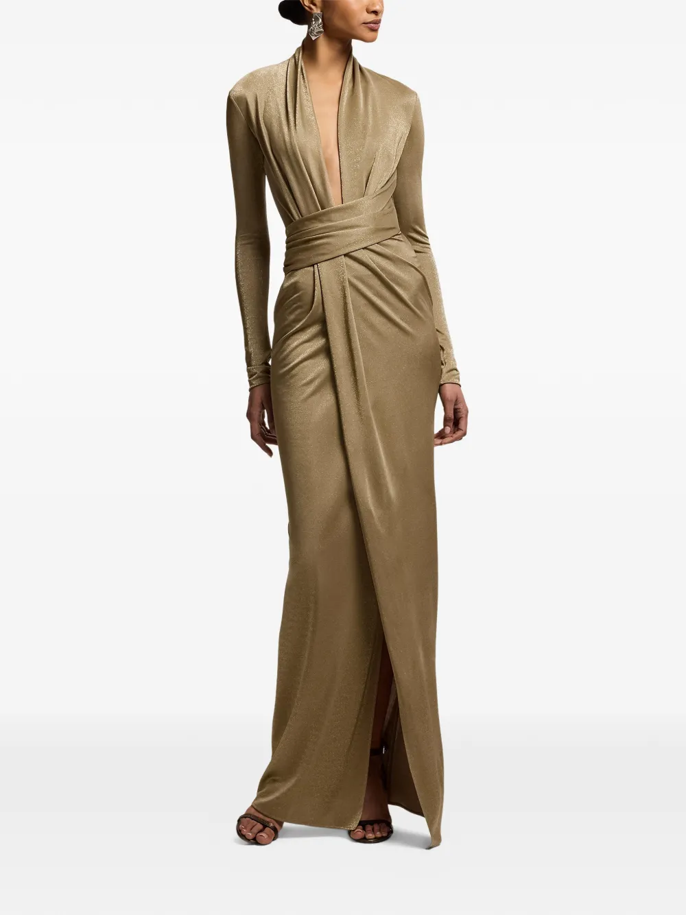 Ralph Lauren Collection Ashten metallic jersey maxi-jurk Goud
