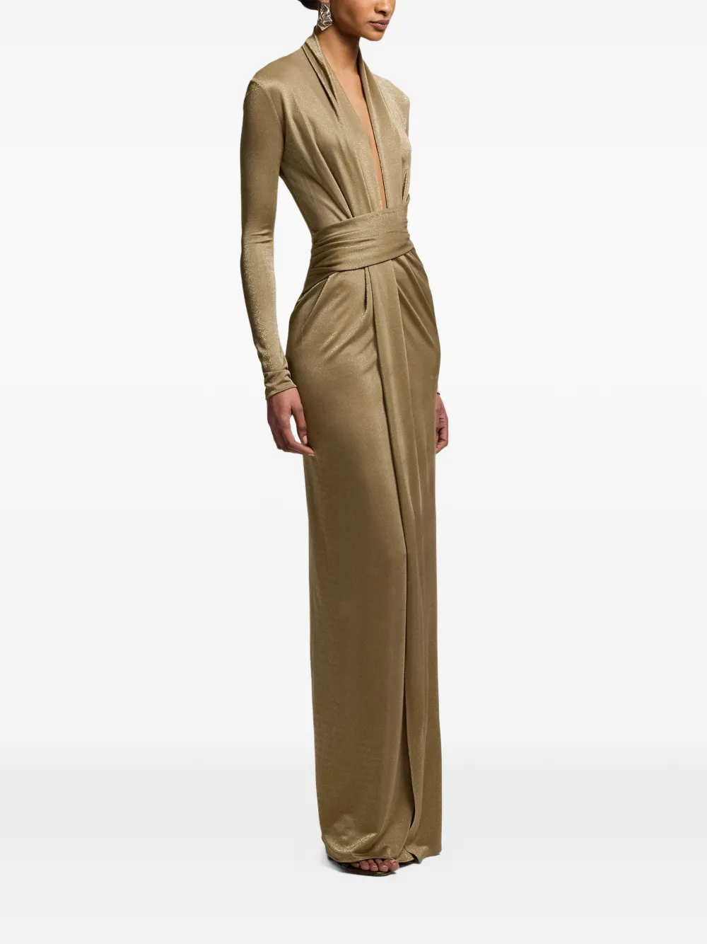 Ralph Lauren Collection Ashten metallic jersey maxi-jurk Goud