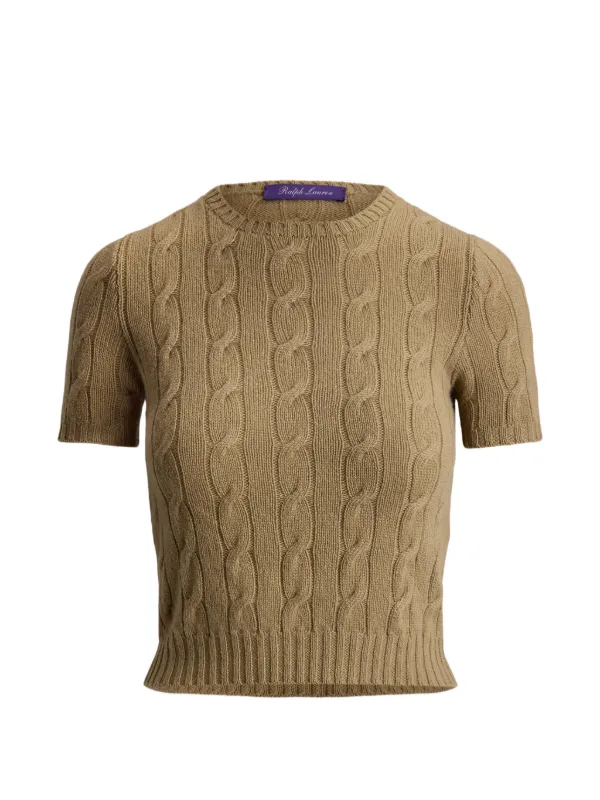 Ralph Lauren Collection Cable-knit Short-sleeve Sweater in Brown