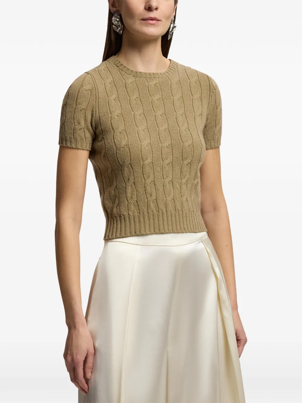 Ralph Lauren Collection Kabelgebreide trui met korte mouwen Bruin