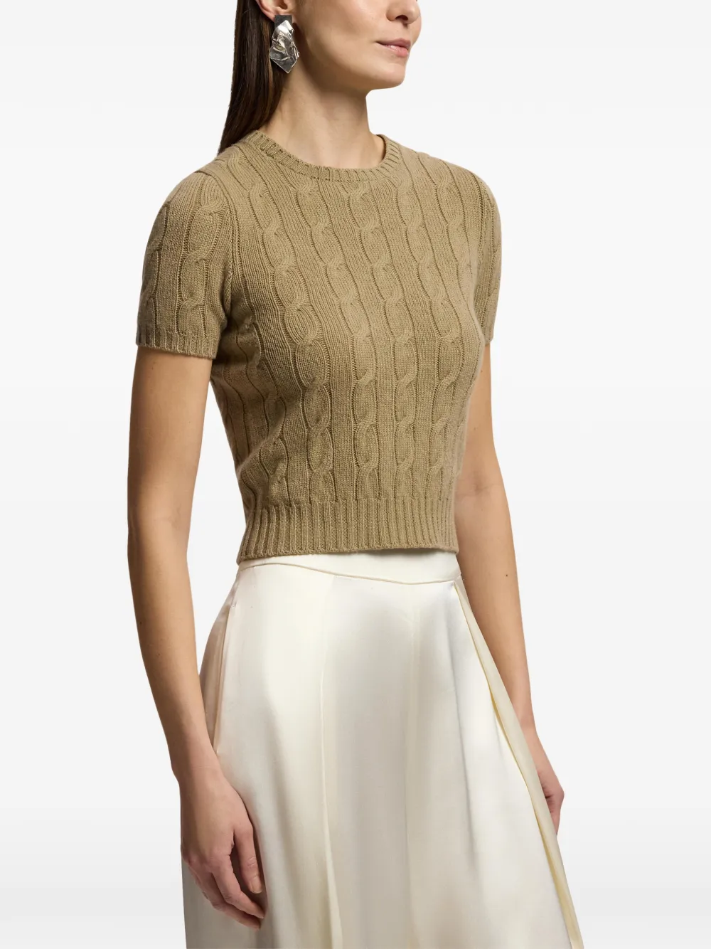Ralph Lauren Collection Kabelgebreide trui met korte mouwen Bruin