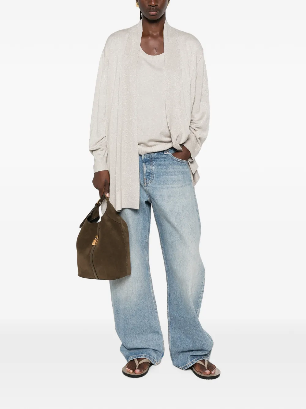 Marina Rinaldi Gebreid vest met metallic effect Beige