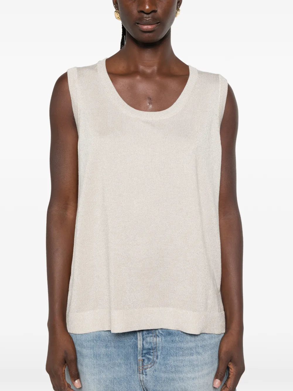 Marina Rinaldi Gebreid vest met metallic effect Beige