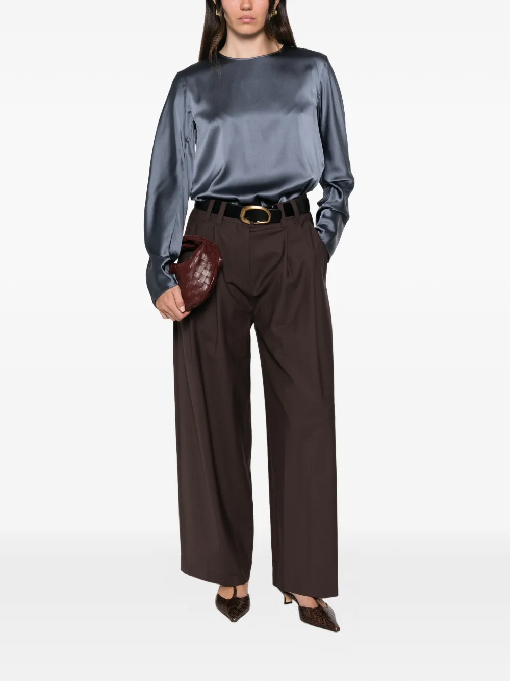 Max Mara satin-finish long-sleeve shirt Blauw