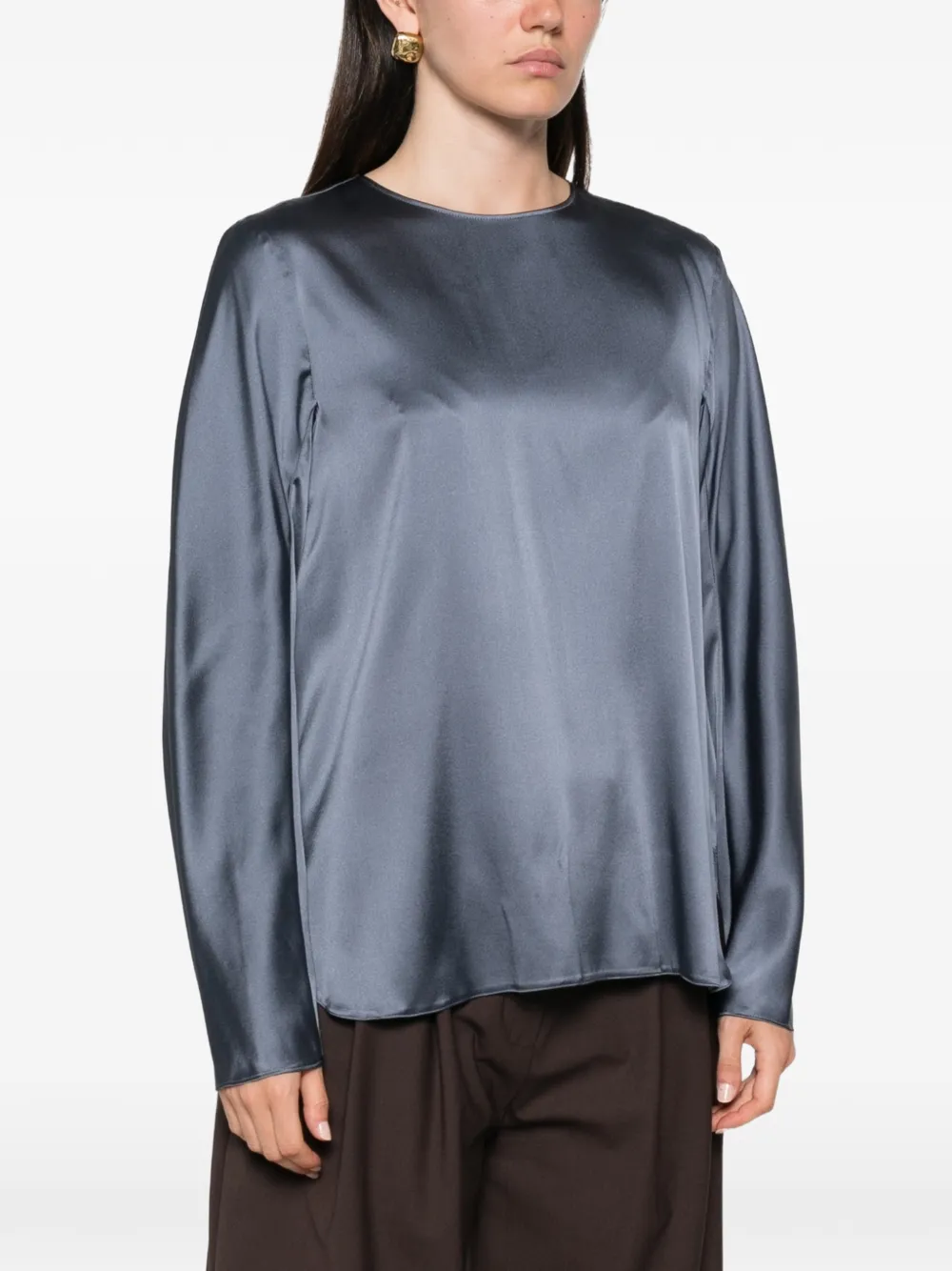 Max Mara satin-finish long-sleeve shirt Blauw