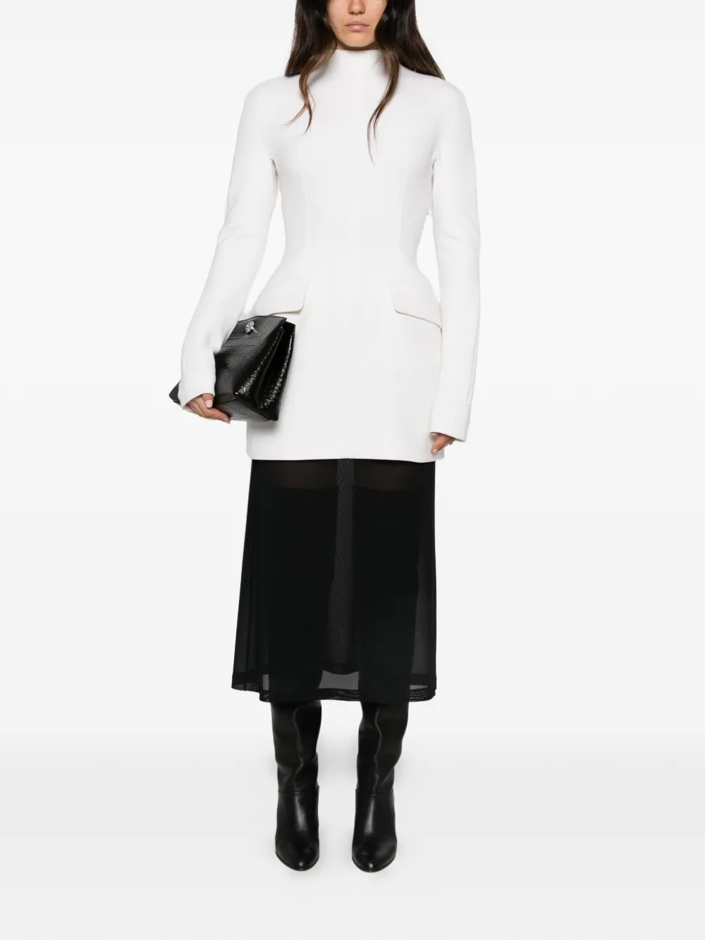 Sportmax Jurk met klepzak en hoge hals Wit