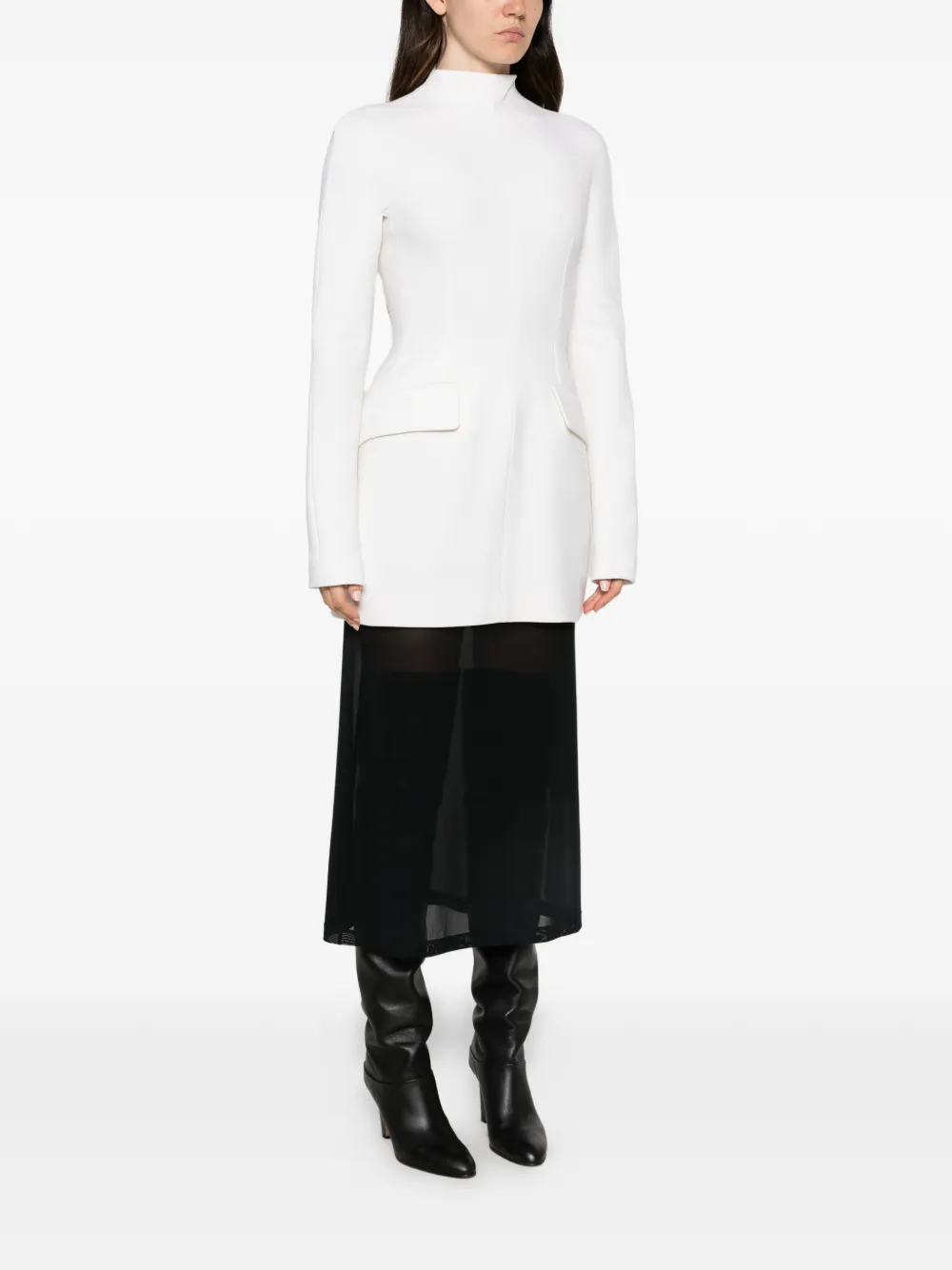 Sportmax Jurk met klepzak en hoge hals Wit