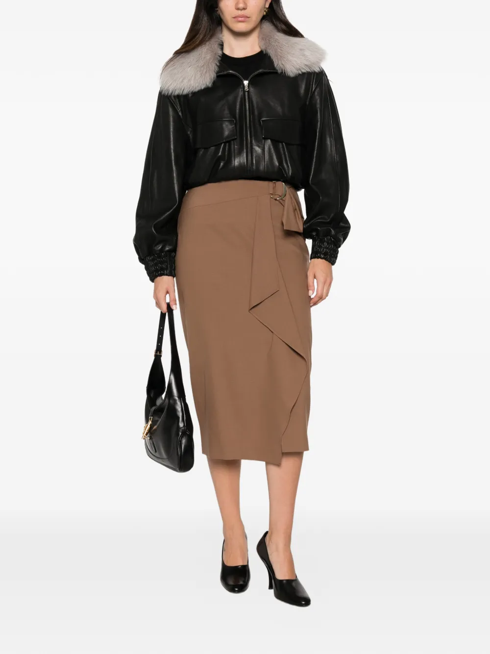 Max Mara Midi-rok met ruches en gespsluiting Bruin