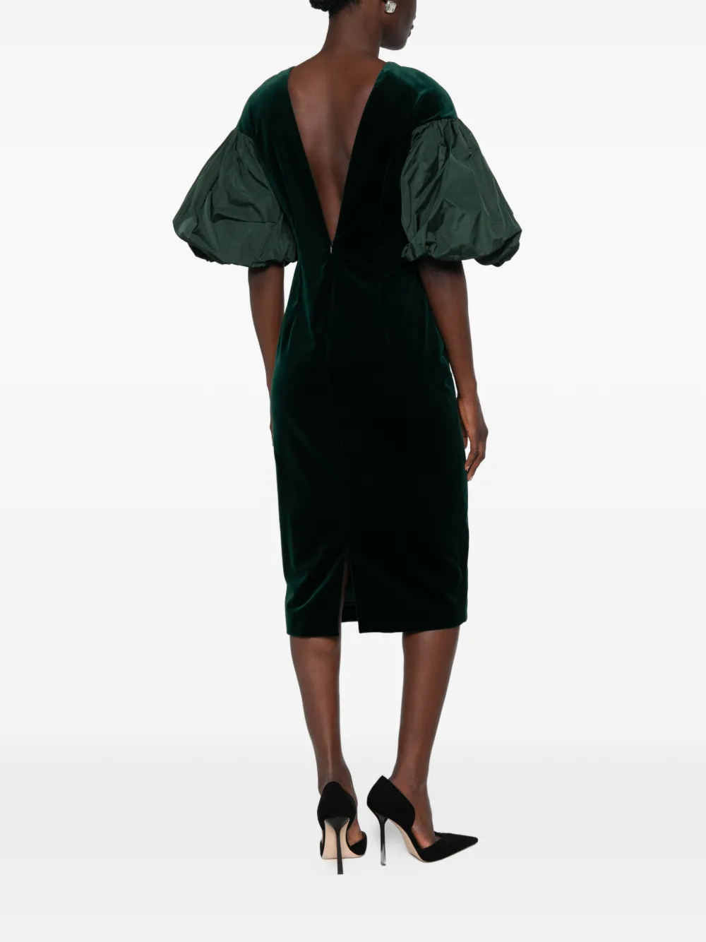 Max Mara Etropico velvet puff-sleeve dress - Verde