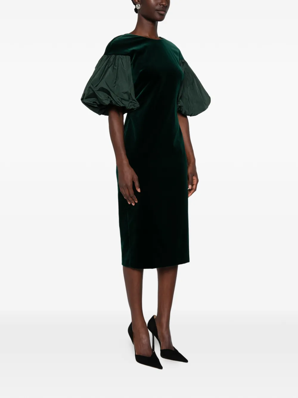 Max Mara Etropico fluwelen jurk met pofmouwen Groen