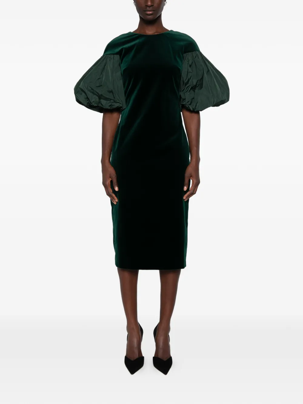 Max Mara Etropico fluwelen jurk met pofmouwen Groen