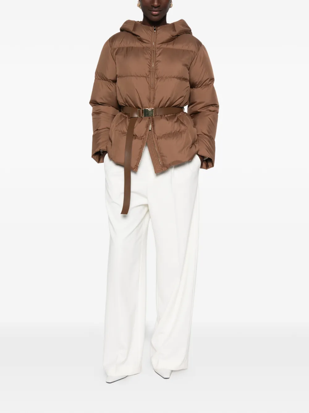 Max Mara belted hooded quilted jacket - Marron Max Mara belted hooded quilted jacket - Marron