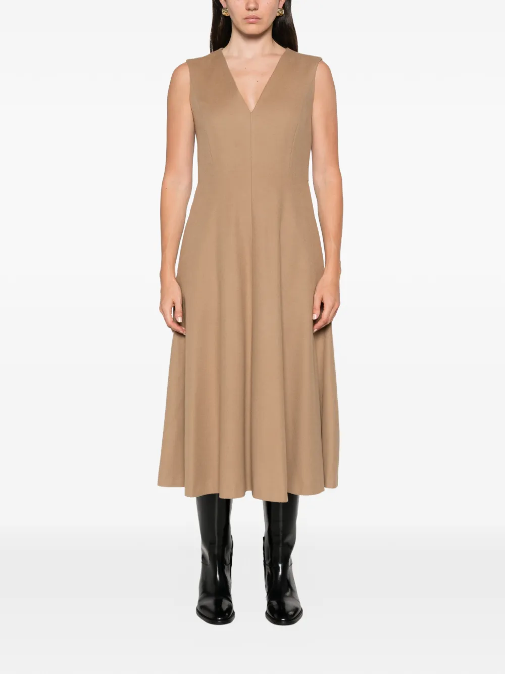 Max Mara Midi-jurk met V-hals Bruin