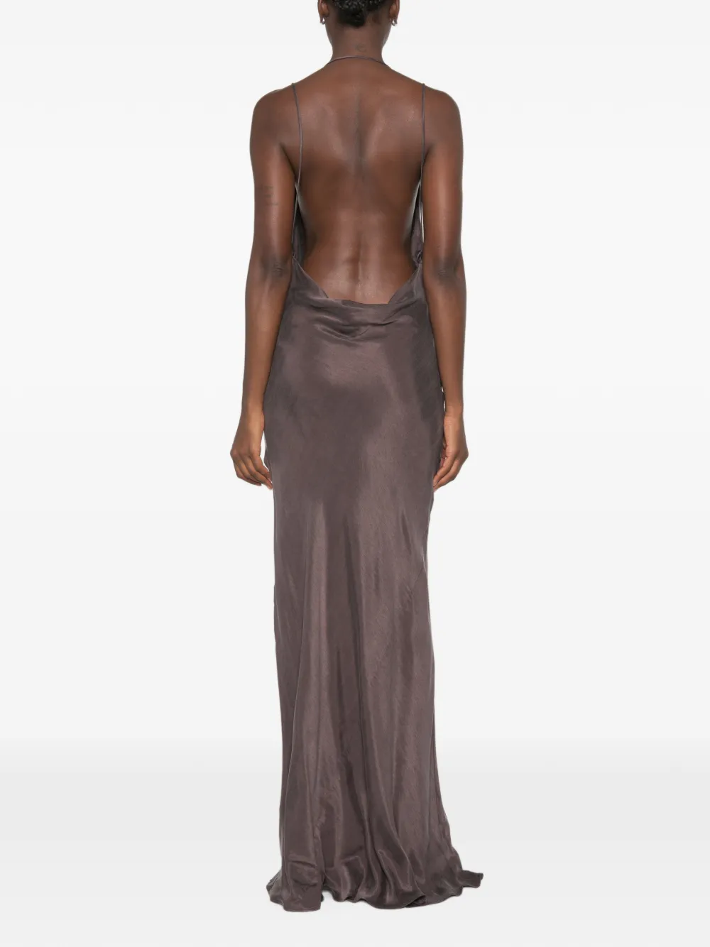 THE ANDAMANE Maxi-jurk met open rug en col Bruin