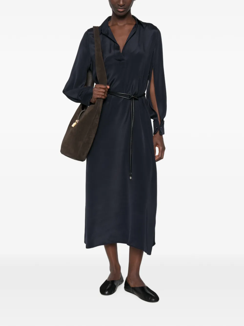 Max Mara Zijden midi-jurk met split Blauw
