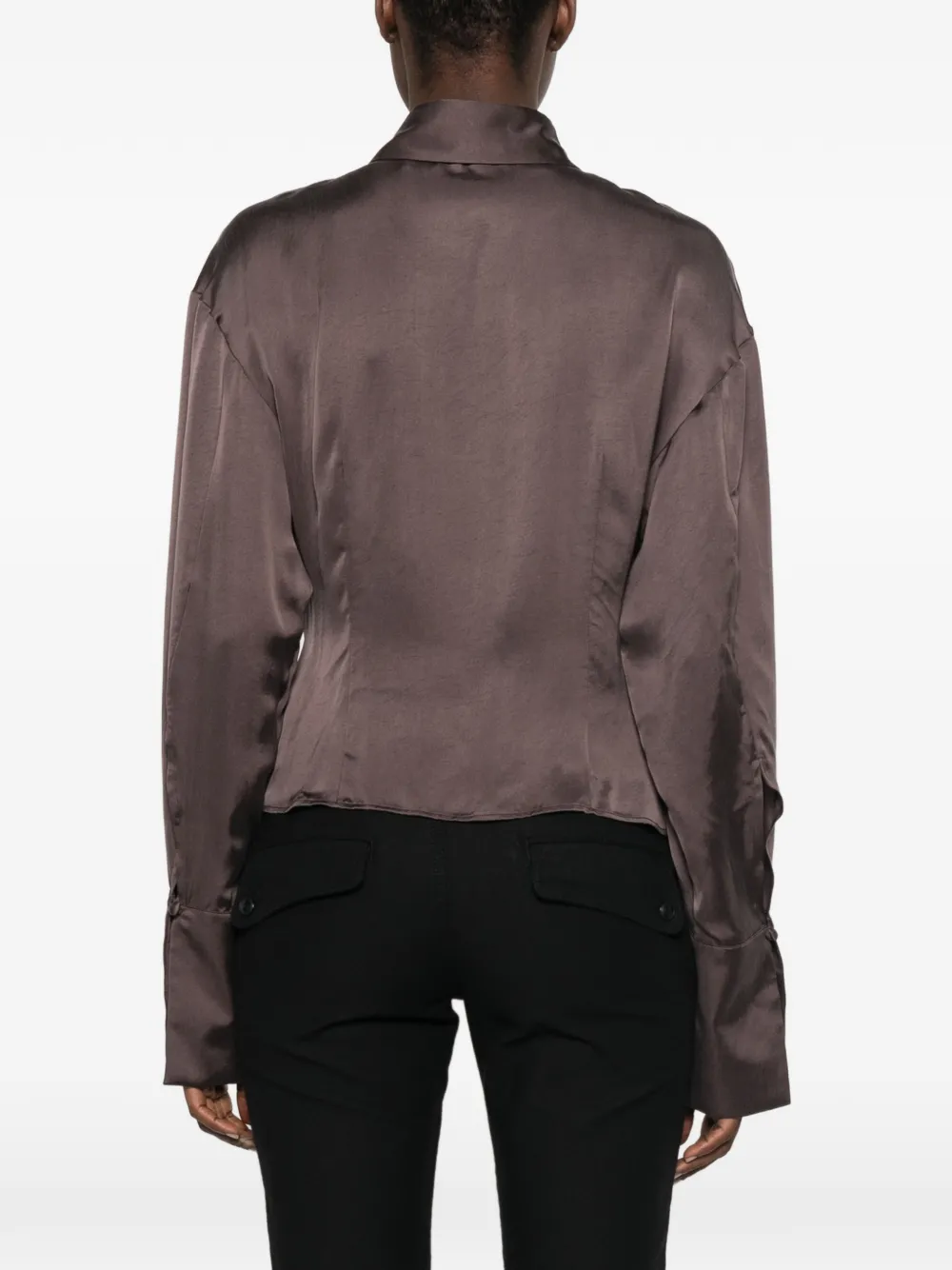 THE ANDAMANE Lidia blouse met satijnen afwerking en lange mouwen Bruin