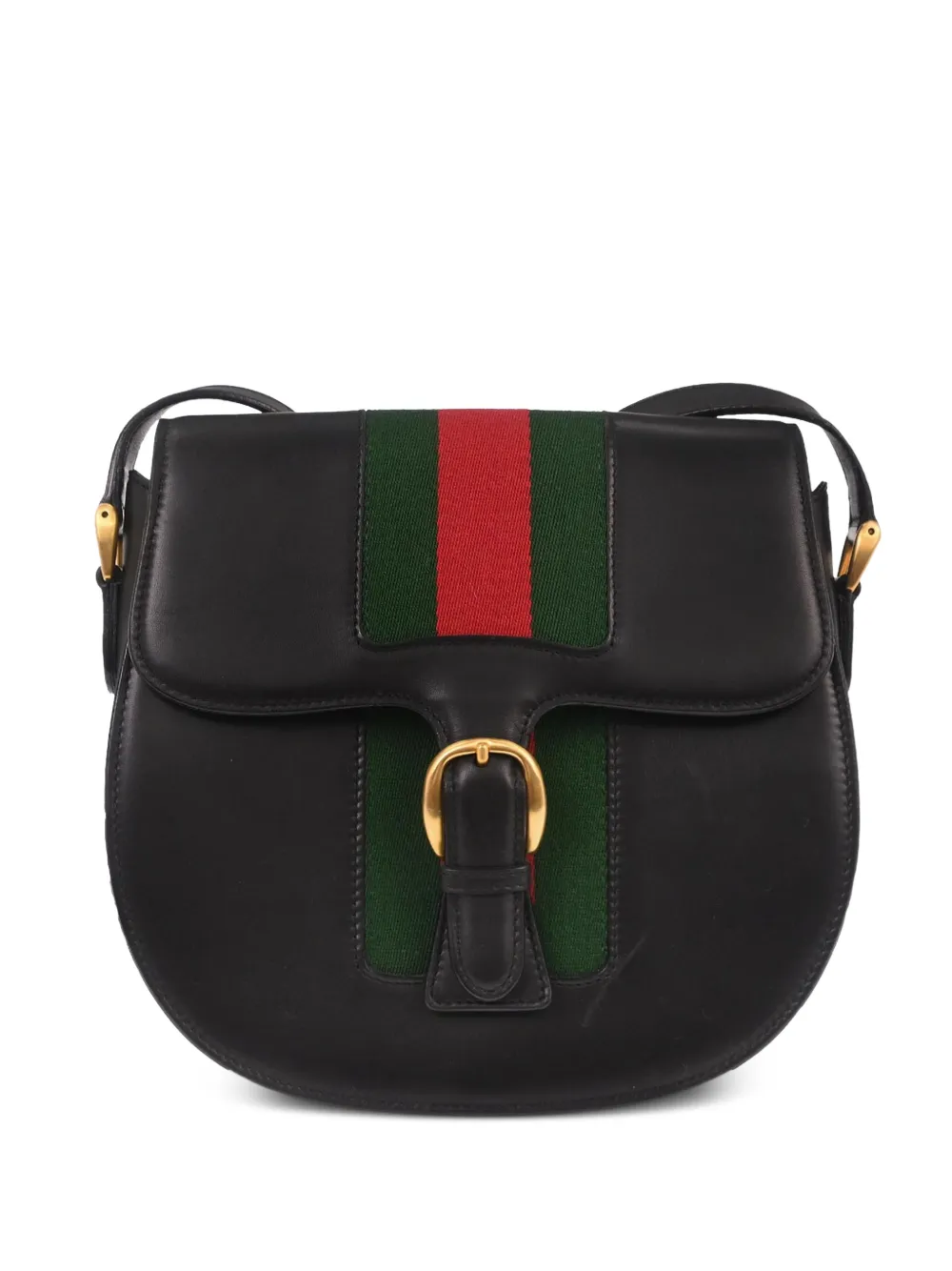Gucci Pre-Owned 1990-2000s Web-stripe buckle-detail leather crossbody bag - Nero
