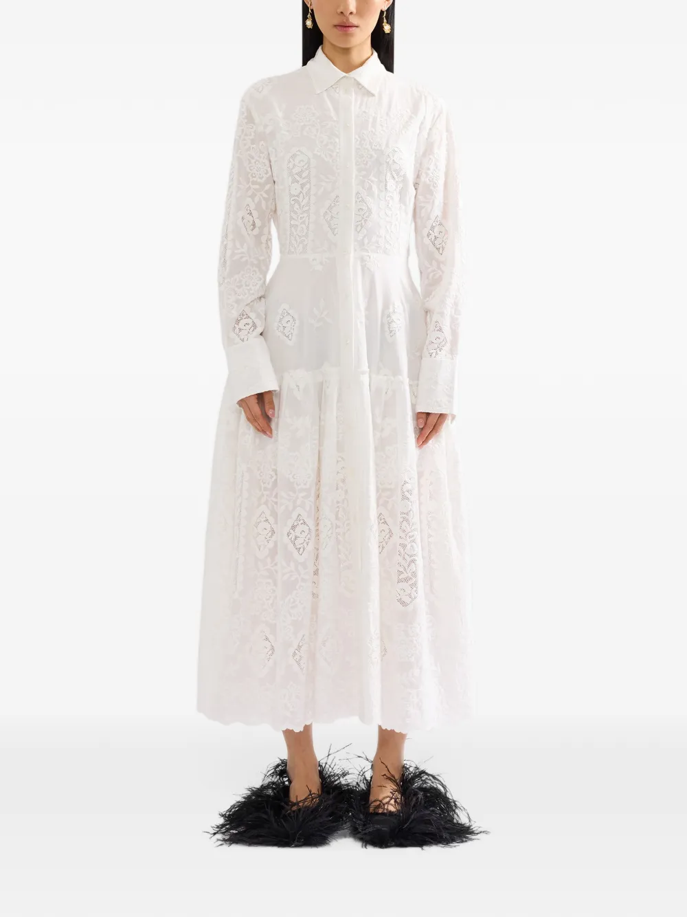 ERDEM embroidered midi shirt dress Wit
