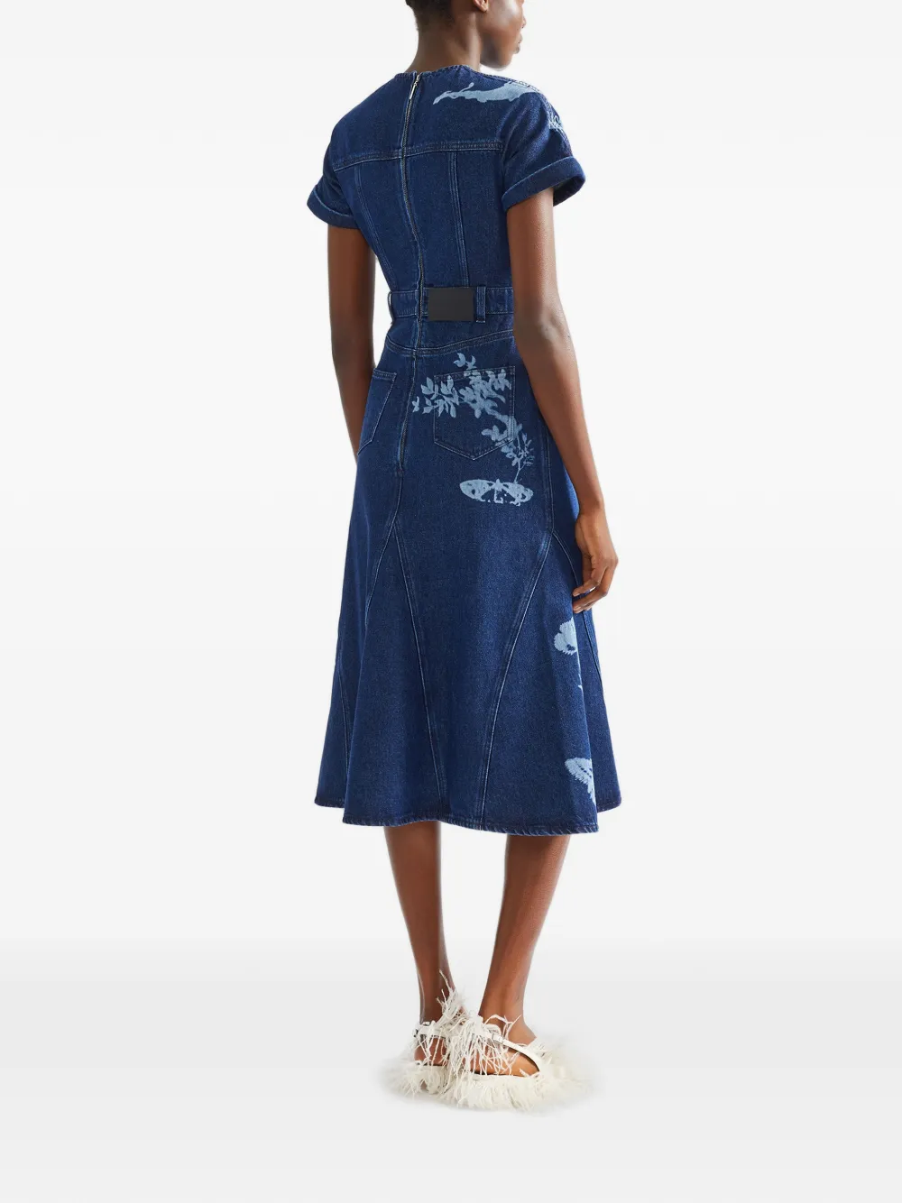 ERDEM floral-print short-sleeve midi dress Blauw