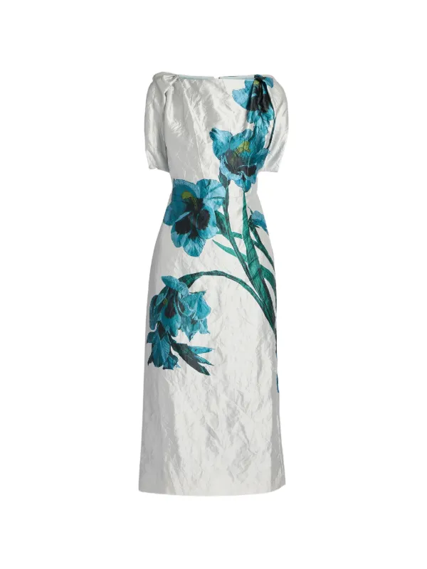 Erdem Floral-print Textured-satin Midi Dress in White