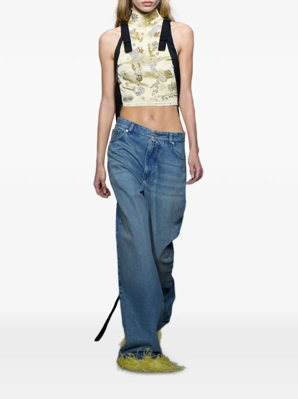 ERDEM crystal-embellished bow-detail top Geel