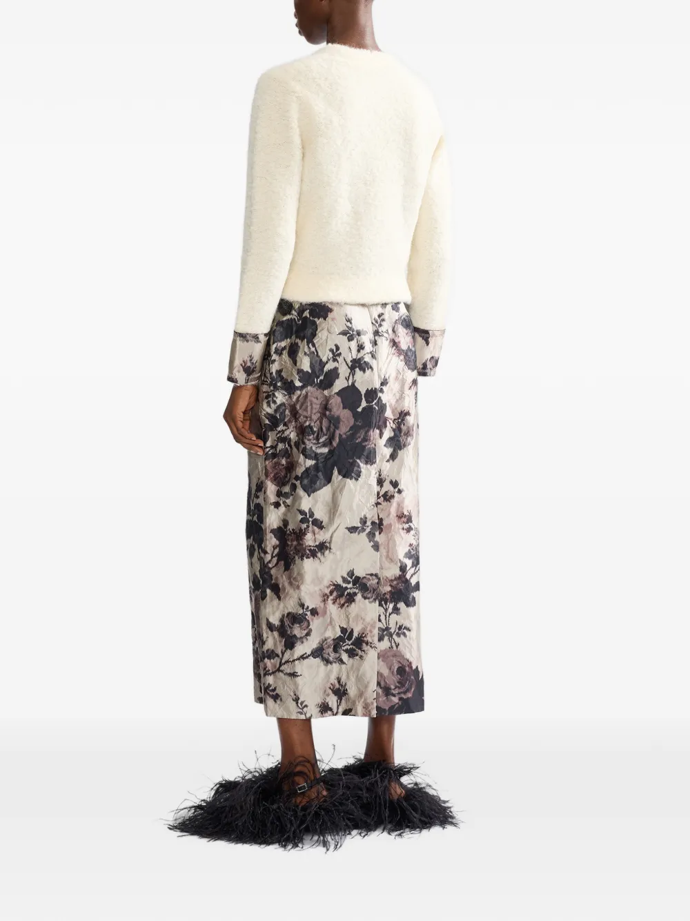 ERDEM floral-print crinkled midi skirt Beige